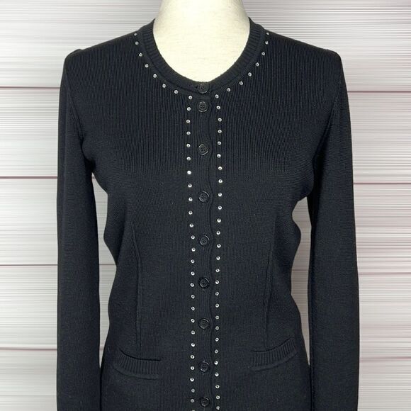 NWOT SONIA RYKIEL Paris Wool Black Rhinestone Trim Button Down Knit Cardigan - Picture 4 of 14